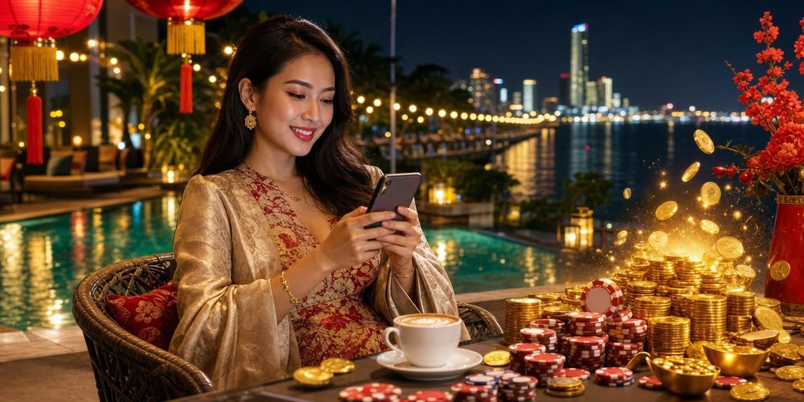 Malay-style mobile slot player in Penang using a phone